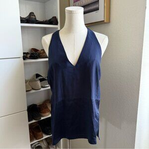 Brochu Walker Designer Two Dark Blue Tones Sleeveless 100% Silk Blouse Size M